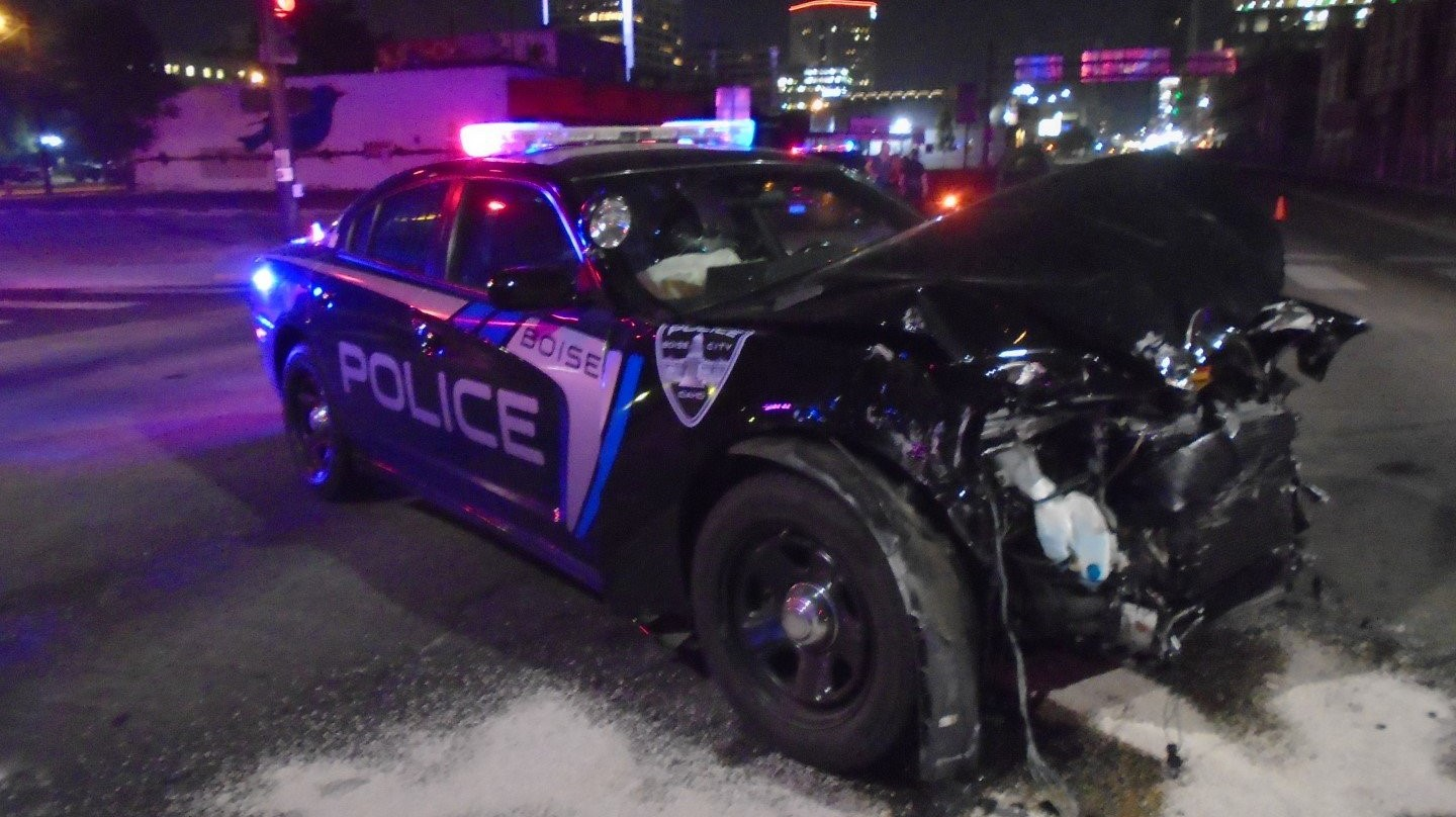 Boise police car totaled in crash, 1 person injured